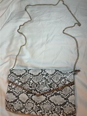3AM Forever Snake-Embossed Envelope Crossbody Bag in Black & White